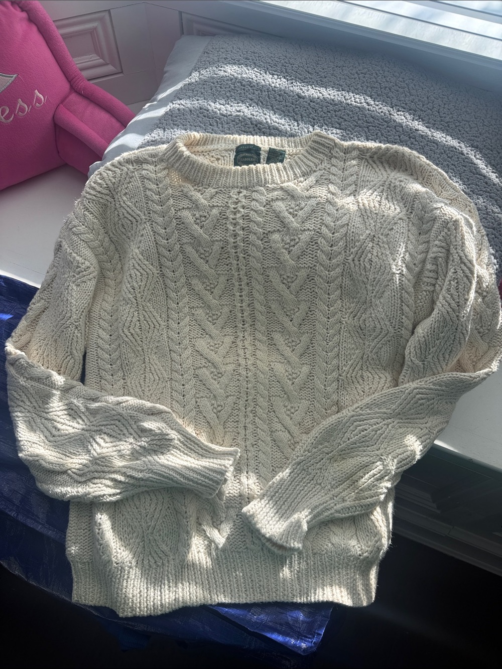 Men's Cream Cable-Knit Crewneck Sweater